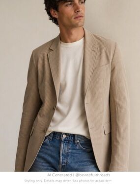 The Hunt L Tan Khaki Cotton Pinstripe Lightweight Blazer English Heritage
